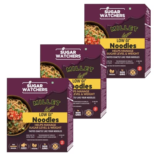 Image of Sugar Watchers Low Gi Millet Vegetarian Noodles, No Maida, Non-Fried, Diabetic Friendly (Pack Of 3), 690 Grams