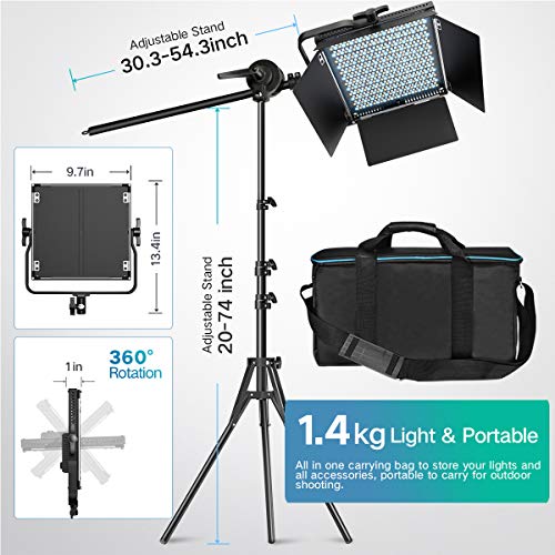 IVISII 2 Pack RGB LED Photography Lighting Kit with Stand Boom Arm, Full Color LED Video Lights Panel, Dimmable 2600K-10000K 9 Applicable Scenes Studio Lighting for Video Recording, YouTube - Thumbnail 4