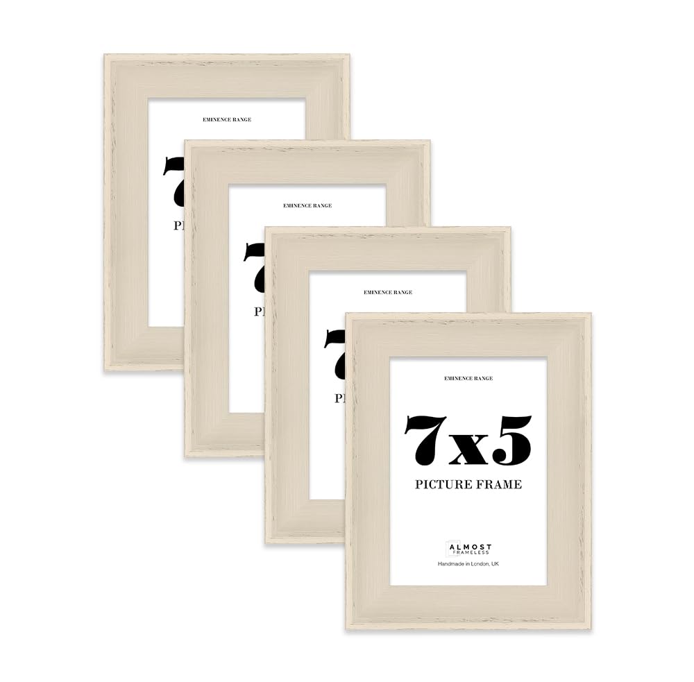 7x5" Cream Picture Frame - Rustic Wood Industrial Effect Photo Frame for Wall Display, Ideal for Posters, Prints & Home Dรฉcor, Wall Hooks and Kickstand, 32mm Edge - 4 Pack โ image 1
