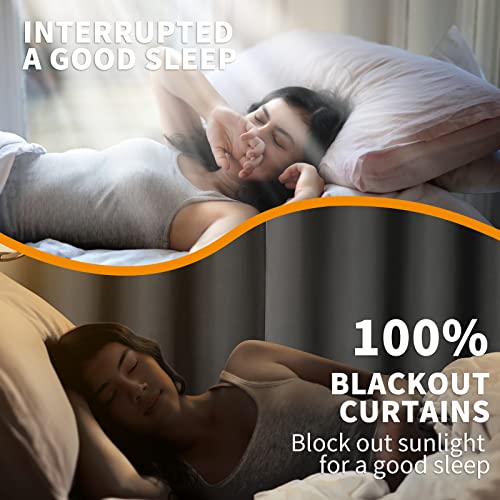 Image of YoungsTex 100% Blackout Curtains for Winter Living Room Window, Thermal Insulated Black Out Drapes with Grommet for Bedroom Noise Reduce Energy Saving, 2 Panels, Light Grey, 42 X 72 Inch