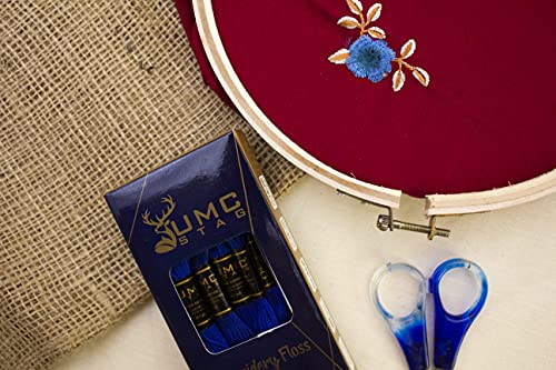 Image of Dark Royal Blue Embroidery Thread, 12 Pieces, 100% Egyptian Cotton, Premium Skeins, Oeko-Tex Certified, 8.75 Yards Long, Cross Stitch Embroidery Floss