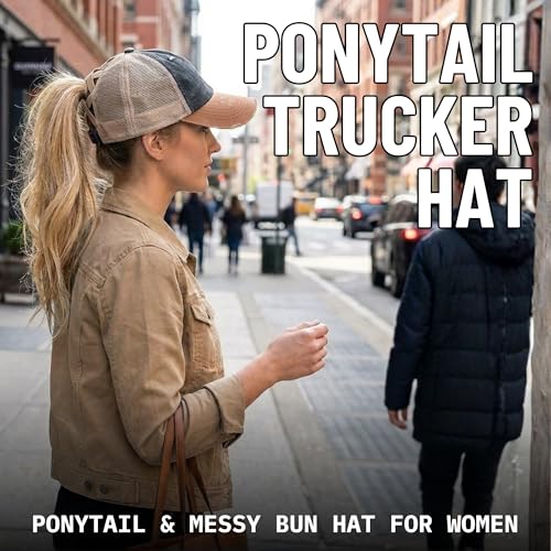 Image of Funky Junque Womens Baseball Cap Dad Hat Ponytail Messy Bun Trucker Ponycap