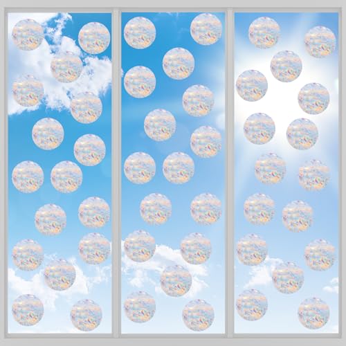 90 Pcs Circle Window Decals to Prevent Bird Strikes - Anti-Collision Window Stickers for Birds, Rainbow Vinyl Suncatcher Stickers, Reusable Static Clings for Bird Window Deterrent, No Glue Needed