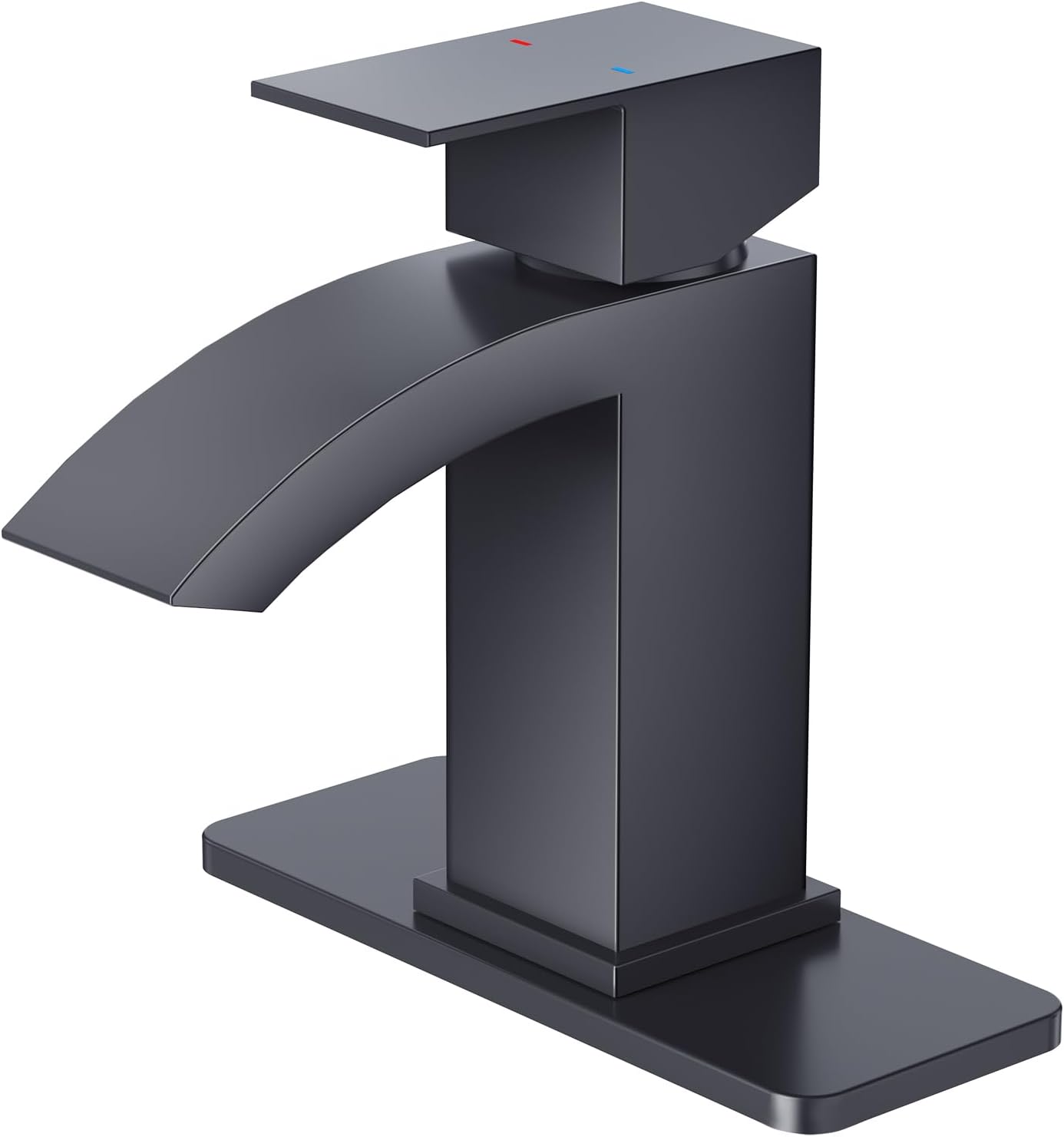 CREA Matte Black Waterfall Bathroom Faucet 1 Hole Single Handle Bathroom Sink Faucet with Pop Up Drain,Stainless Steel RV Vanity Faucet Basin Mixer Tap 3 Hole Plate Water Supply Line