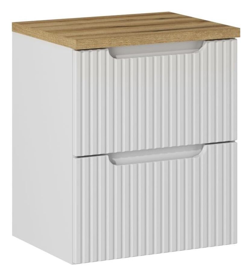 Deconation Ensemble Meuble Vasque 2 Tiroirs Et Plateau Effet Chêne L 50 X P 40 X H 59,5 Cm - Astral Blanc