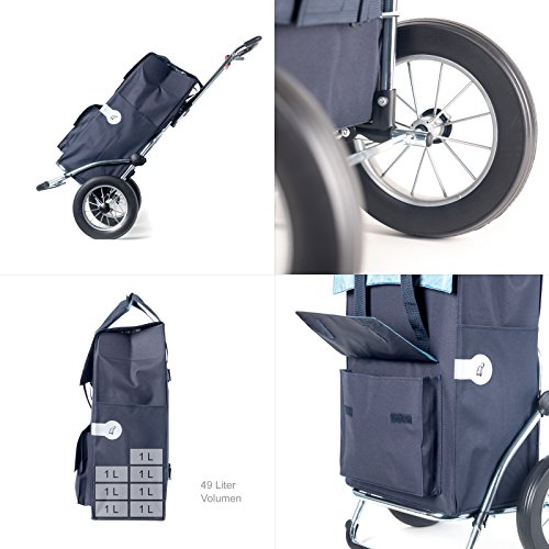 Andersen Einkaufstrolley Royal Stahlgestell klappbar mit Metallspeichenrad 25 cm und Einkaufstasche Holly schwarz/blau… – Bild 5