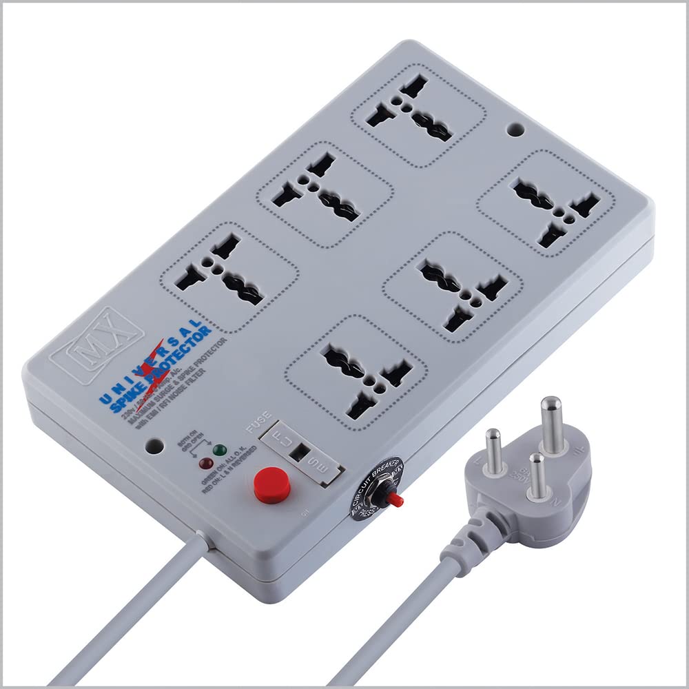 MX Spike Protector Extension Board with 6 Universal Sockets, 3 Meter Extension Cord, 5 AMP Power Strip with Surge Protection and Master Switch for Home & Office Use-image-46