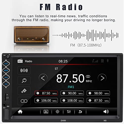 7 Inch Car Stereo Double Din Bluetooth 5.1,Car Radio Touch Screen Fm Radio,Backup Camera/Support Mirror Link/Hands Free Calling,Steering Wheel Remote(Swc)/Mp3/Mp4/Mp5 Subwoofer Player/2 Din Car Audio #TOP2