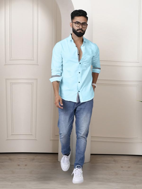 Image of Pinkmint Shirt for Men Cotton Soild Shirt & Spread Collar Long Sleeve Shirt Formal, Travelling