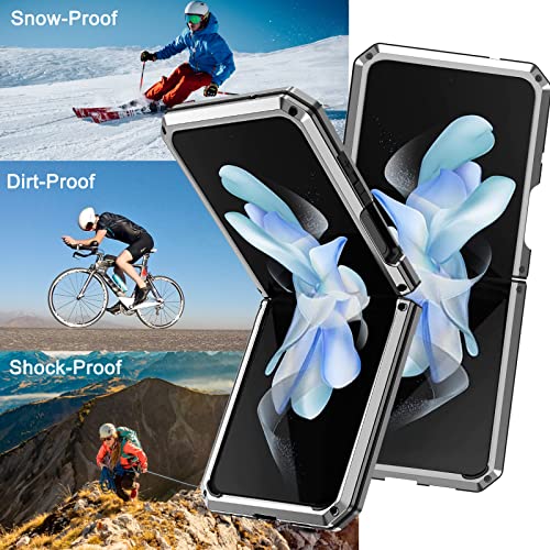 Ninki Compatible For Samsung Galaxy Z Flip 4 Metal Case With Kickstand,3 Layers Full Body Protective Shockproof Aluminium Cover Case For Samsung Z Flip 4 Phone Case Samsung Galaxy Z Flip 4 Case Silver #TOP7