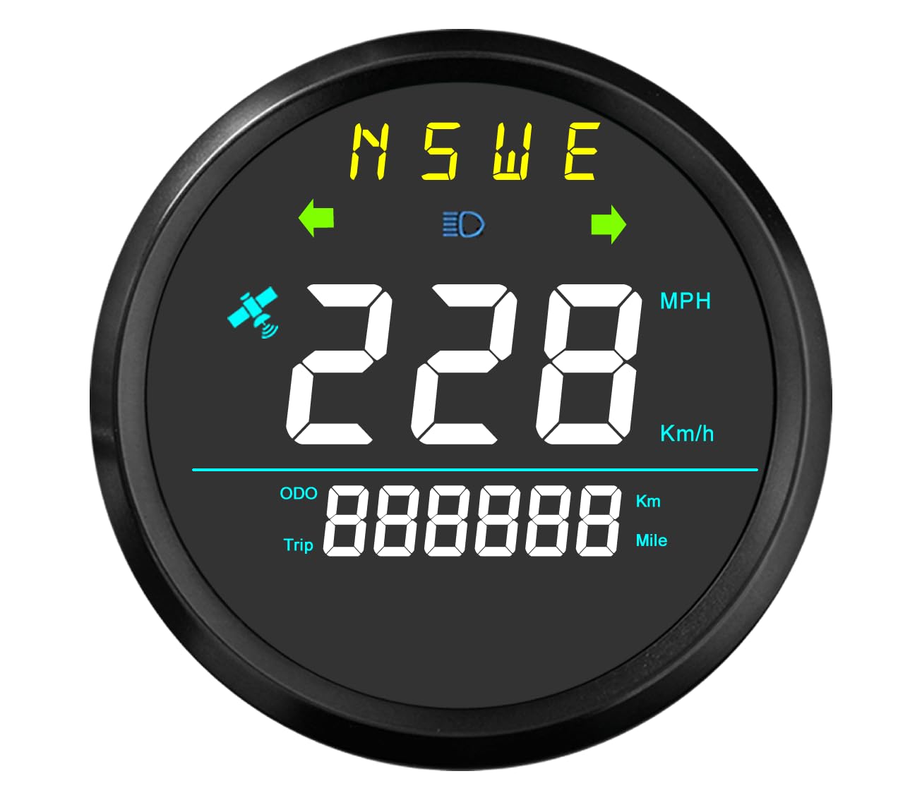 MH 85mm GPS Speedometer with Overspeed Alarm - White Backlight, Digital GPS Speed MPH/KMH Antenna Turn Signal NSWE Waterproof AUTO Gauge for Car, Truck, Boat,Marine