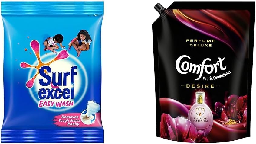 Surf Excel Easy Wash Detergent Powder, 5 Kg & Comfort Perfume Deluxe, Desire, Fabric Conditioner crafted with French perfume fragrances, 2 ltr pouch