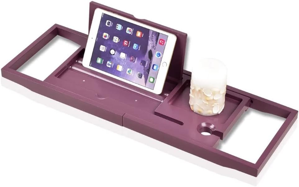 Extendable Bathtub Tray Spa Bathroom Tray Board Bathtub Tablet Organizer Home Storage(Black)