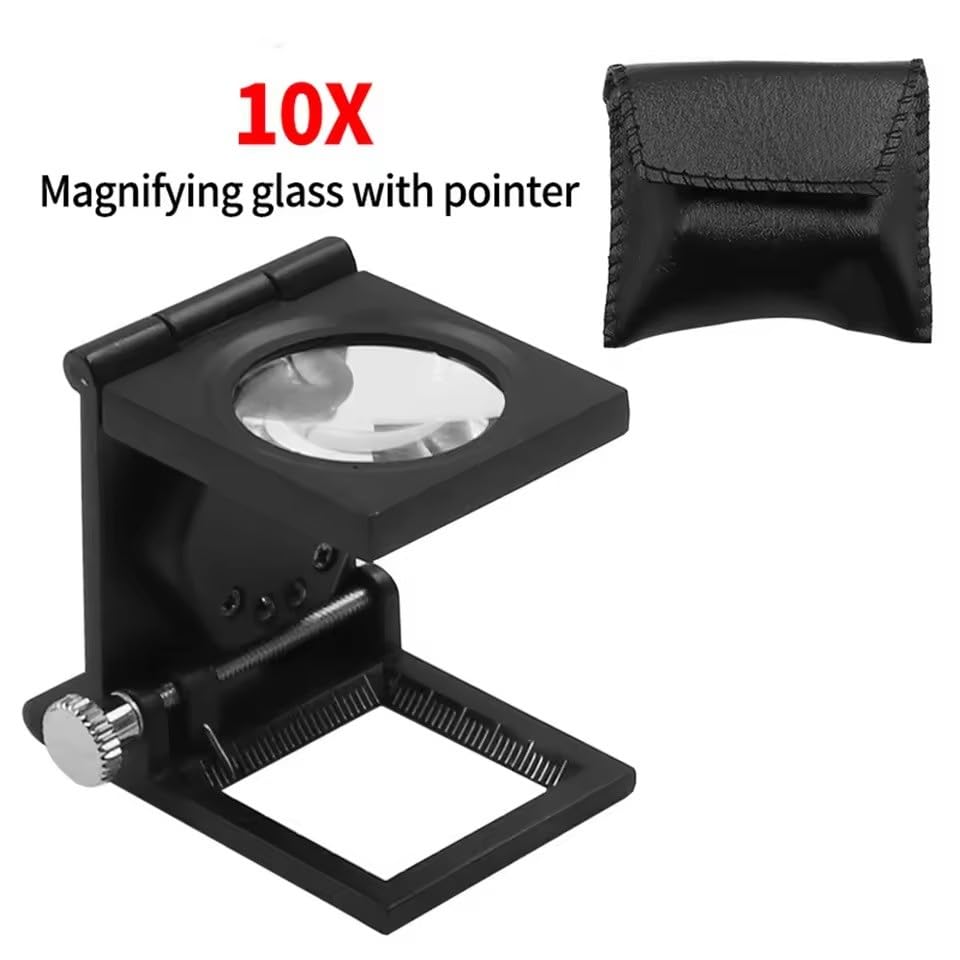10-fache Faltbare Mini-Taschenlupe aus Metall mit Licht und Skala, inklusive Kabelzähler