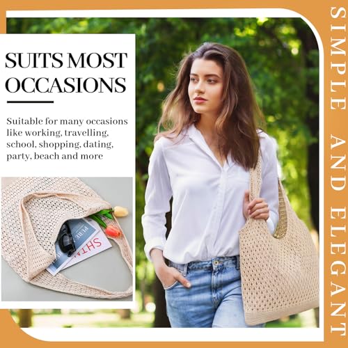 Image of Aliceset 2 Pack Crochet Mesh Beach Tote Bag with Letter Patch Pocket Summer Beach Tote Bohemian Straw Transparent Bag