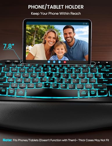 SABLUTE Wireless Keyboard and Mouse Combo - Ergonomic Wave Keyboard with Soft Leather Wrist Rest, Phone Holder, Rechargeable, RGB Backlit Mouse, Full-Size Cordless Set for Windows/Mac/Computer/Laptop - Image 5