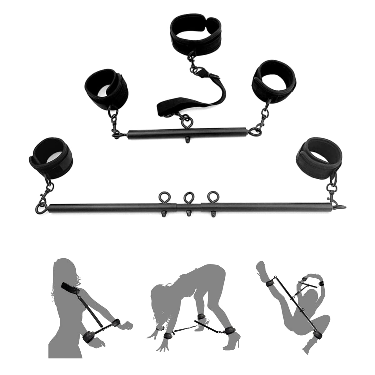 Spreizstange Fesselstange Bondage Handschellen Fußfesseln Sexspielzeug mit BDSM Sexanzug Einstellbar Metallspreizstange Sklaven für Paare (schwarz)