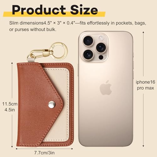 Cute Everyday Card Holder for Women & Girls with Belt Loop,Slim Wallet with Metal Clasp for Transit Cards,ID,Gym Access,Organizer Gifts for Girls(Brown)4