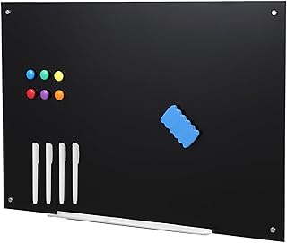 Magnetisches Glasmagnet Tafel Whiteboard Rahmenlos – Glas Magnetboard Schreibtafel Wandmontage, Groß, Trocken Abwischbar, Whiteboard Für Büro, Home Office, Schule & Konferenzraum, Schwarz, 90x60cm