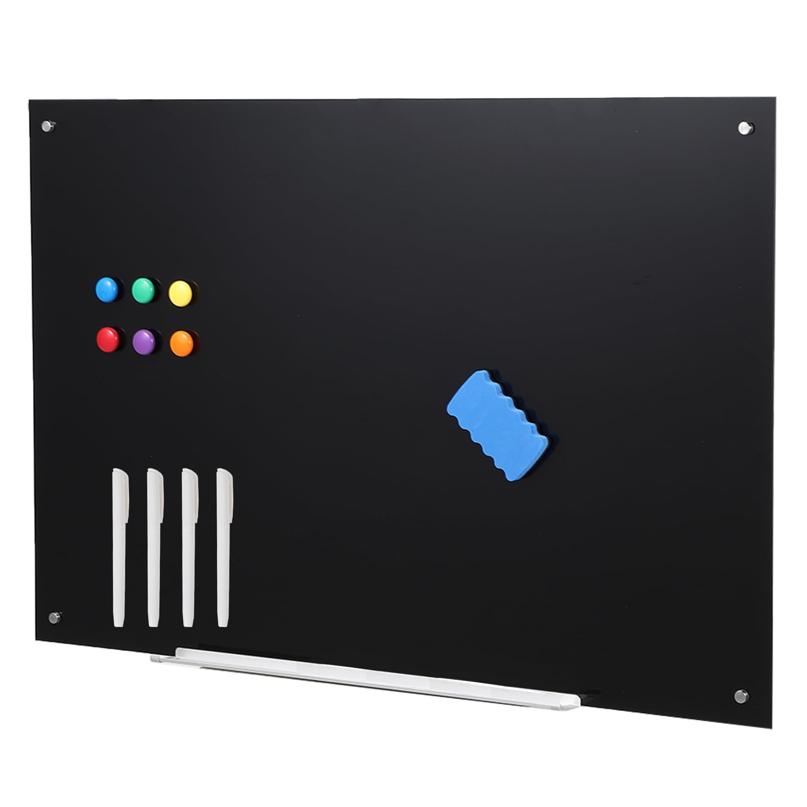 Aptliton Frameless Magnetic Glass Whiteboard, Wall Mounted, Black,90x60cm