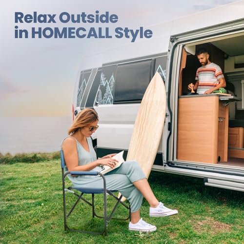 Chaise de camping pliable aluminium Homecall dossier bleu confortable - 8