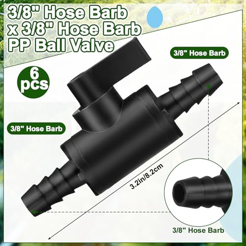 Briwooody 6 Pcs 3/8\" Ball Valve Barbed Shut off Valve with 2 Way Hose Barb for Sprayer Drip Irrigation and Aquariums, Compatible with Fimco Sprayer