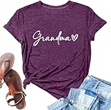 Grandma Shirts for Women Nana Shirt Heart Printed Casual Gigi Short Sleeve Tee Top Purple XL
