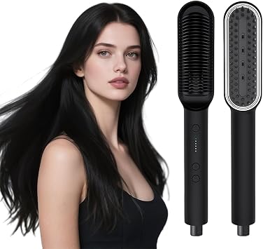 Hair Straightener Brush UK, Flat Iron and Hair Brush 2-in-1 Hot Comb, 5 Temp Settings 80 -220  Hair Straightener Comb, Anti-Scald, Fast Heating, Hair Straightening Brush