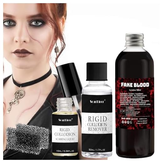 Rigid Collodion Collodium Narben mit Pinsel & Narben Entferner + Kunstblut + Schwamm, Halloween Schminke Special FX Make-Up, Fluid Collodion Narbe Spezialeffekt, Narbenflüssigkeit, Narbenflüssigkeit