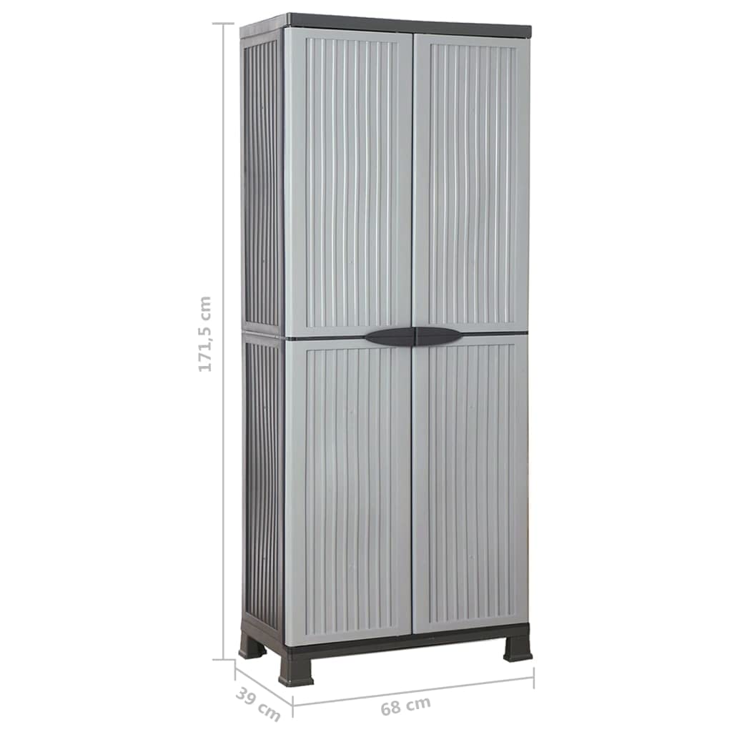 Kunststoff Aufbewahrungsschrank Grau 68x39x171.5 cm Kompakt mit 2 Türen Abschließbar für Haushalt Büro Garage Garten Lager Ordnungshilfe