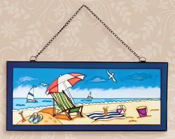HS Beach Scene Nautical Stained Glass Window Decoration