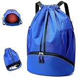 ZIXKUB Rucksack mit Kordelzug, leicht, für Damen und Herren, wasserabweisend, Sportbeutel mit Reißverschluss/Schuhfach, Blau, Classic