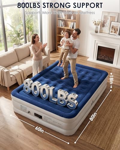Image of Queen Air Mattress with Built in Pump, 18 inch Queen Size Inflatable Mattress