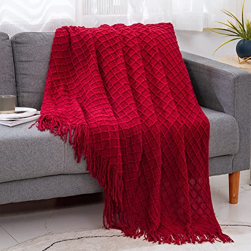 Auzzia Throw Blanket for Couch Soft Cozy Knit Blanket Lightweight Decorative Throw for Sofa Chair Bed Travel and Living Room-All Seasons Suitable for Women Men and Kids (Red 50x60)