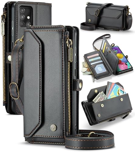 GooodiDEAR for Samsung Galaxy A51 Wallet Case with RFID Protection, Card Slots, Kickstand, Detachable Strap – Shockproof PU Leather Flip Crossbody Phone Cover Galaxy A51 4G, Black