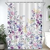 Visioun Purple Floral Butterfly Shower Curtain for Bathroom 60W*72H Inch Vintage Watercolor Wildflow