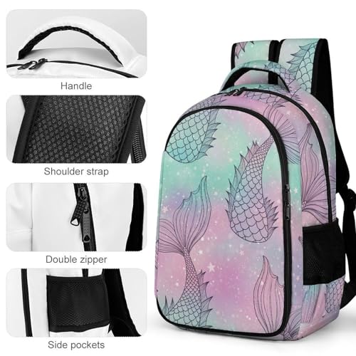 Men's Commuter Bag Large Travel Bag Portable Work Backpack With Double Zippers Mermaid Tail4