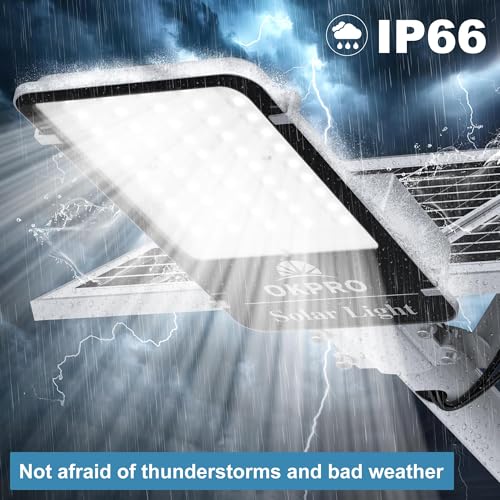 OKPRO 12000W Solar Street Lights Outdoor, 7000K Solar Parking Lot Lights Commerical Dusk to Dawn, Outdoor Street Light Heavy Duty, Wide Angle Solar Flood Lights IP66 Waterproof with Remote Control