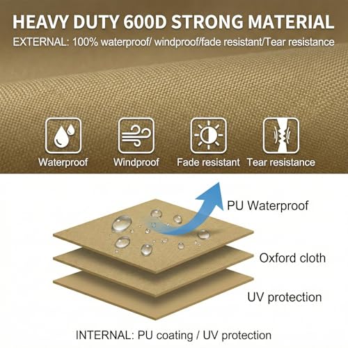Fire Pit Cover Round for In Ground Firepit 51-74Inch，Waterproofing Firepit Covers Patio Built in Stone Fire for Protection Against Rain and Snow (Khaki, 56") by HAMTRED - Image 5