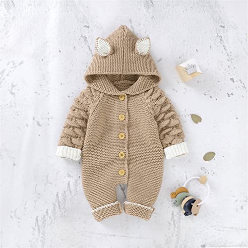 Macaquinho com capuz para bebês recém-nascidos com orelhas de raposa para meninos (cáqui, 3 a 6 mese