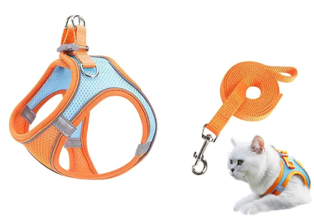 PawLites Cat Harness with Leash Adjustable Comfortable Faux Suede Vest Harness with reflectors cat Vest for Walking with Leash 150 cm Length (M, Orange Green) (B0C1ZFK7SW) Amazon Price History, Amazon Price Tracker