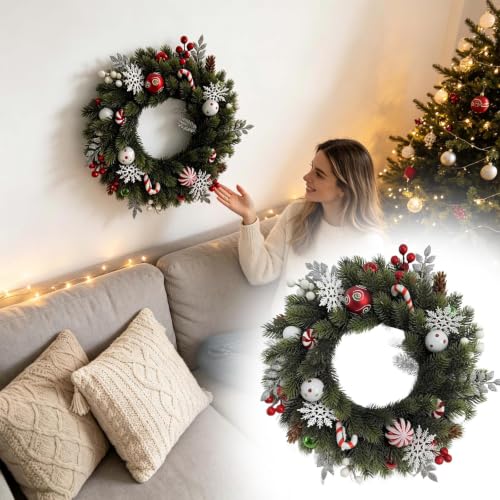 15.75 Inch Christmas Wreath with Snowflake Pinecone Berry for Door Decor - image 7