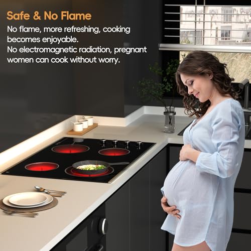 Zarbaco Electric Cooktop 30 inch 4 Burner, 6700W Built-in Radiant Electric Stove Top with Knob Control, Electric Ceramic Stove Cooktop with 11 Level Power Adjustable, 220-240V, Hard Wire by Zarbaco - Image 5