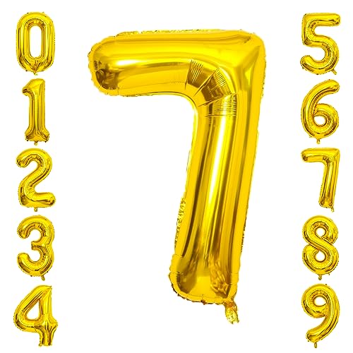 Image of Gold Number Balloons Birthday Balloons - Giant Gold Number 7 Balloon 40 inch, Numbers Balloon Birthday Decorations, Gold Party Supplies for Women Men
