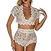 WEYI Fashion lingerie set cropped lace top short sleeve panties set elegant vneck for birthday (XXL)