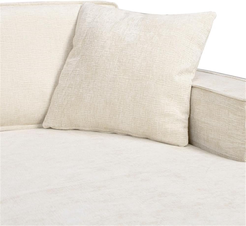 Pemberly Row 110.5" RAF Sectional Sofa-in-a-Box, Beige Chenille Upholstery, Loose Reversible Cushions, 2 Throw Pillows, Relaxed Silhouette, No Assembly, Modern Living Room Furniture