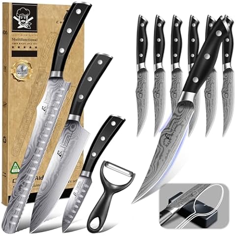 CoquusAid Steak Knives Set of 6+Essential Kitchen Knife Set, 4 Pcs Cover