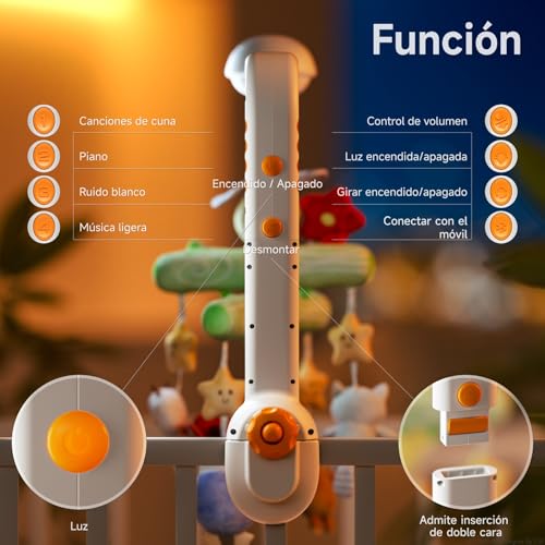 Miniatura 7 de Tumama Kids Movil Cuna Bebe Con Música Y Proyector De Luz, Carrusel Cuna Bebe Para 0 3 6 9 Meses, Sonajero Juguete Sensorial Para Recién Nacidos Regalo