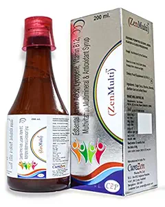 CureZen ZenMulti-200 Multivitamin Syrup | With Multiminerals, Amino Acids, Lycopene and Vitamin B12 | Antioxidant, Immunity and Energy Booster | Health Supplement For All Age Groups | 200ml Bottle, Pack of 2
