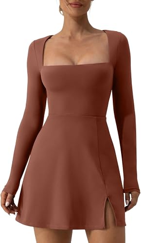 QINSEN Womens Carob Brown Mini Dress High Waist Bodycon Party Club Outift Dresse